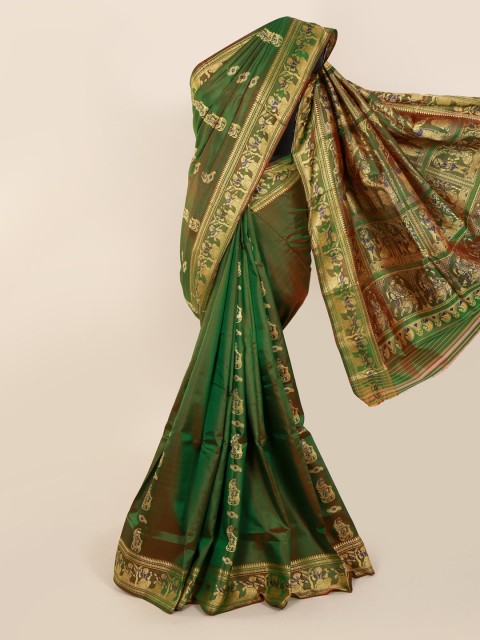 

Pothys Green Pure Silk Woven Design Baluchari Saree