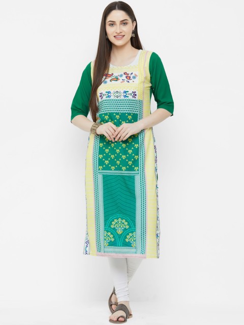 

7Threads Women Green Printed Crepe Kurta