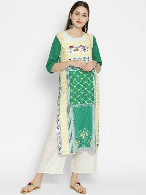 

7Threads Women Green Ethnic Motifs Printed Crepe Kurta