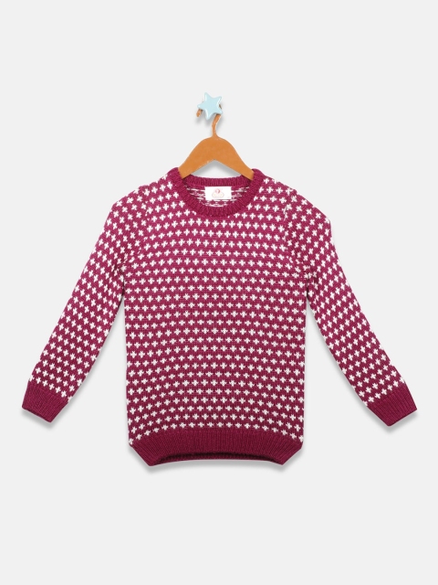 

OWM Girls Pink Self Design Pullover Sweater