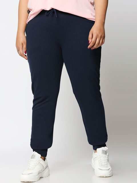 Bewakoof Women Blue Solid Plus Size Joggers