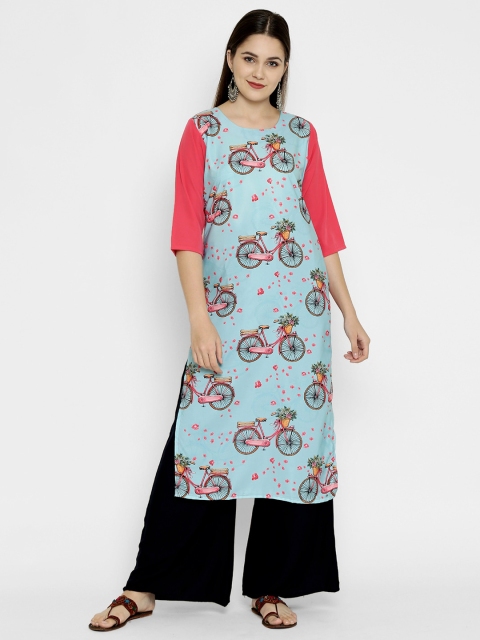 

7Threads Women Blue Ethnic Motifs Printed Crepe Kurta