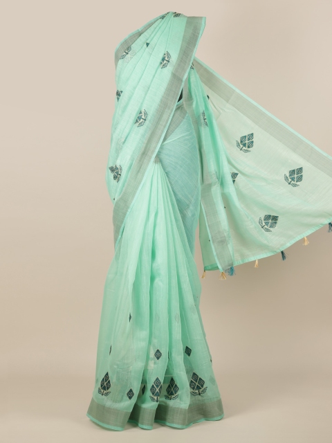 

Pothys Green Solid Jute Silk Saree