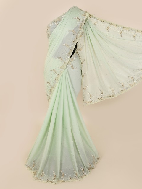 

Pothys Green Embellished Pure Georgette Saree