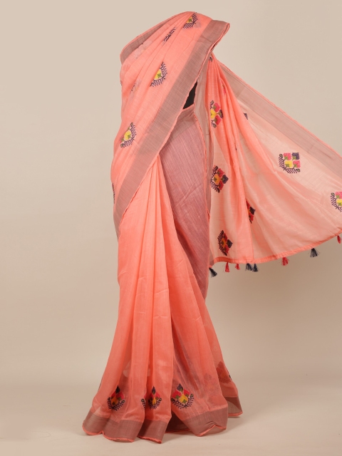 

Pothys Pink Embroidered Jute Silk Saree