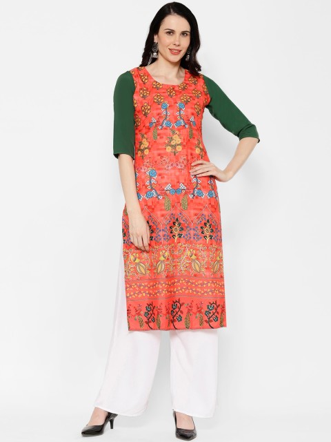 

7Threads Women Red Ethnic Motifs Printed Crepe Kurta