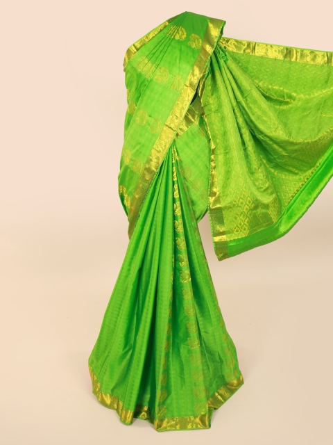 

Pothys Green & Gold-Toned Pure Silk Woven Design Kanjeevaram Saree
