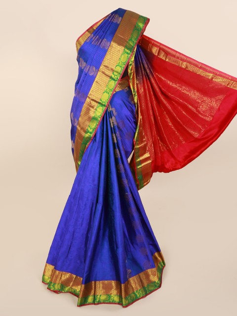 

Pothys Blue & Red Pure Silk Woven Design Kanjeevaram Saree