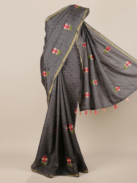 

Pothys Grey Embroidered Jute Silk Saree
