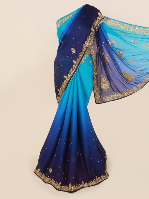 

Pothys Blue Embellished Pure Georgette Saree