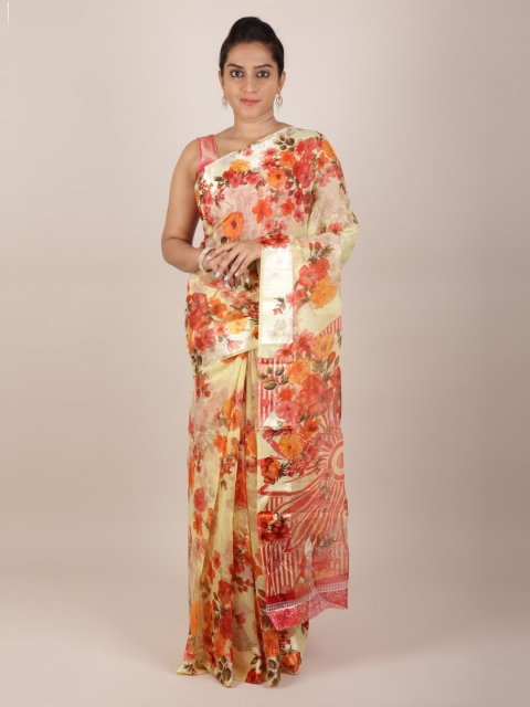 

Pothys Beige Printed Jute Silk Saree