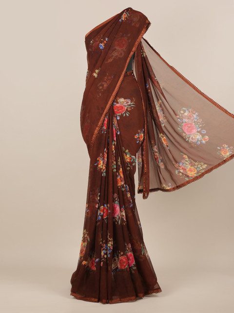 

Pothys Brown Printed Poly Chiffon Saree