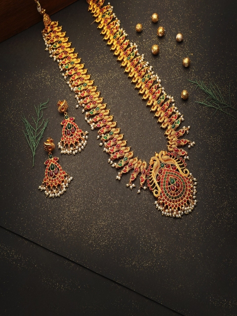 

Adwitiya Collection Gold-Toned Brass Gold-Plated Antique Necklace