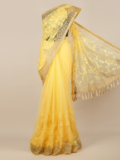 

Pothys Yellow Woven Design Net Saree