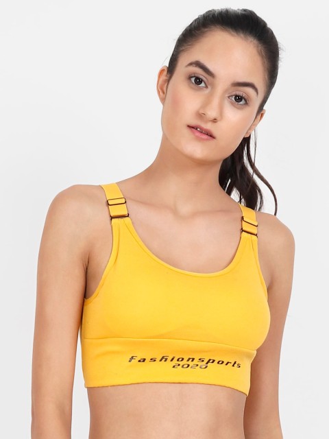 

Golden Girl Yellow Solid Non-Wired Removable Padding Workout Bra 2020 Yellow_30C-