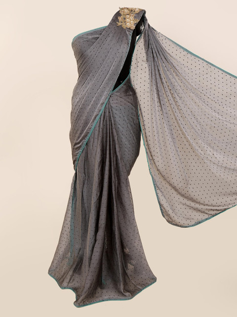 

Pothys Grey Printed Pure Georgette Saree