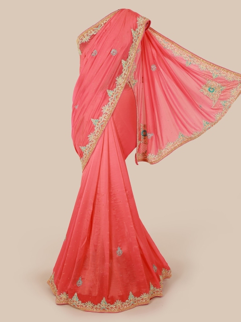 

Pothys Pink Embellished Pure Georgette Saree