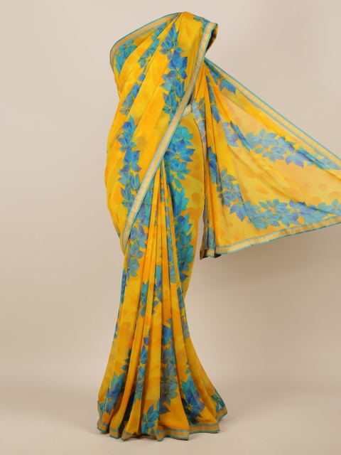 

Pothys Yellow & Blue Poly Chiffon Printed Saree