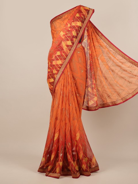 

Pothys Orange Printed Poly Chiffon Saree