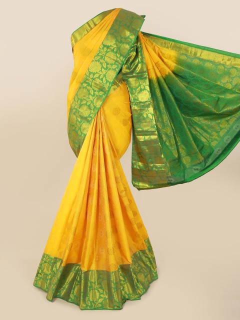 

Pothys Yellow & Green Pure Silk Woven Design Kanjeevaram Saree