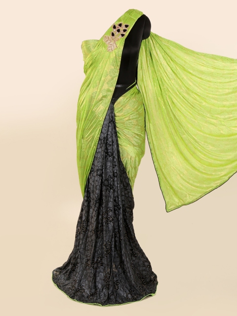 

Pothys Green & Navy Blue Pure Georgette Woven Design Saree