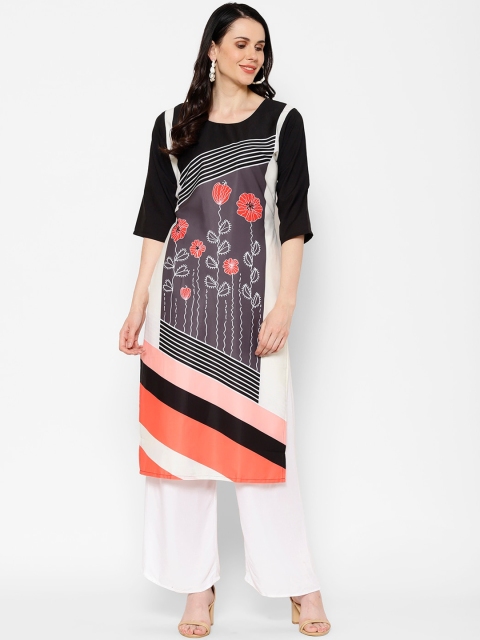 

7Threads Women Black Printed Crepe Kurta