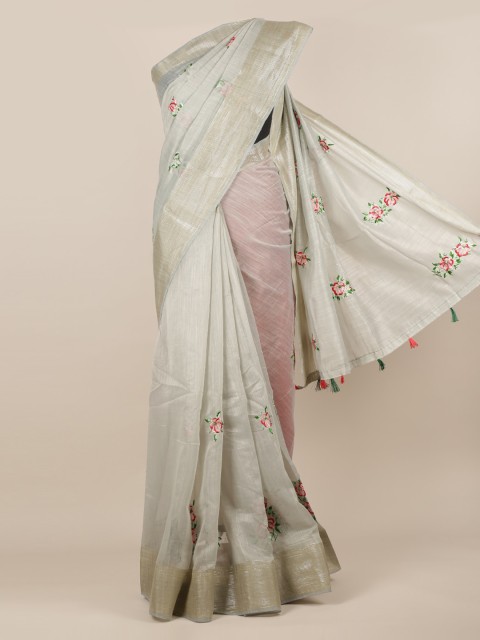 

Pothys Grey Embroidered Jute Silk Saree