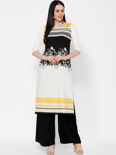 

7Threads Women Off White Geometric Printed Crepe Kurta