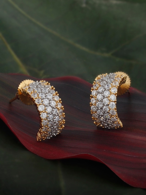 

Alamod Gold-Plated & Off-White Cubic Zirconia Crescent Shaped Half Hoop Earrings
