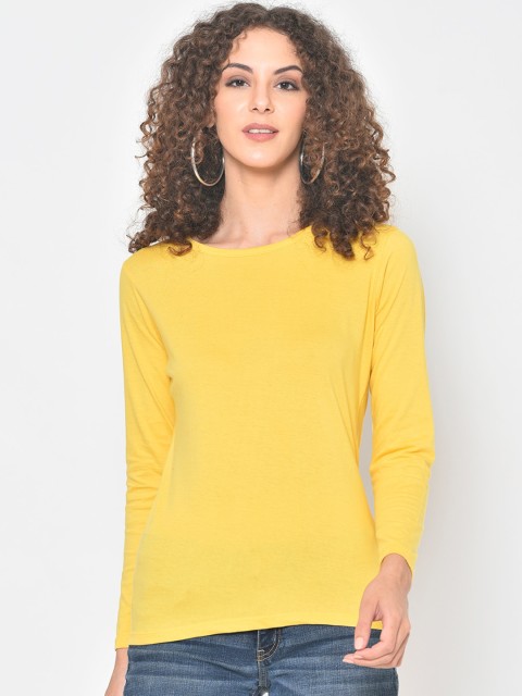 Hapuka Women Yellow Solid Round Neck T-shirt