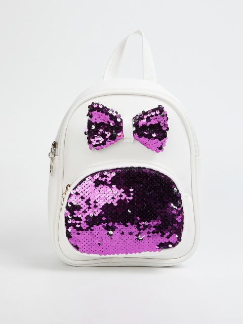 

Ginger by Lifestyle Women White & Purple Embellished Backpack
