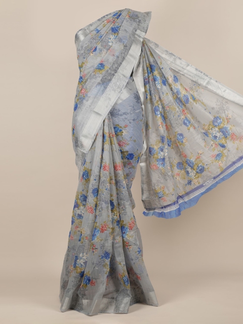 

Pothys Grey Printed Jute Silk Saree