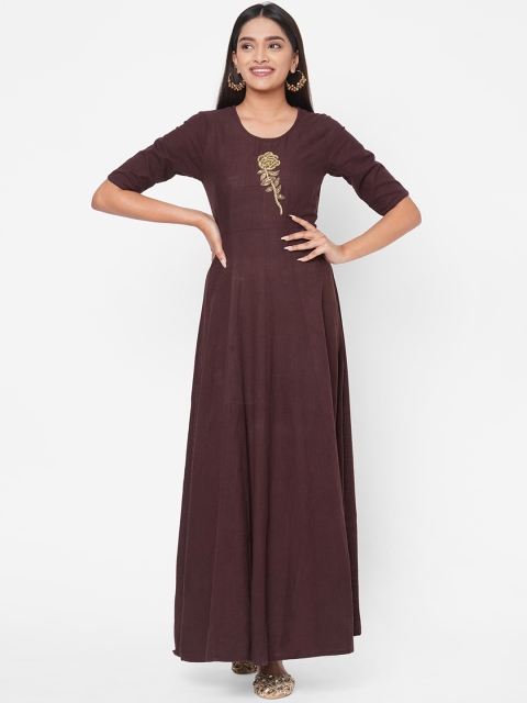 

Vedic Women Brown Floral Embroidered Anarkali Kurta