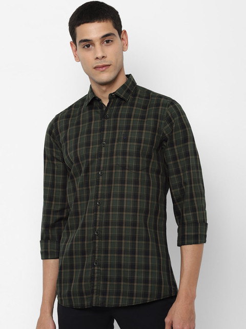 

Peter England Men Olive Green Regular Fit Checked Casual Shirt