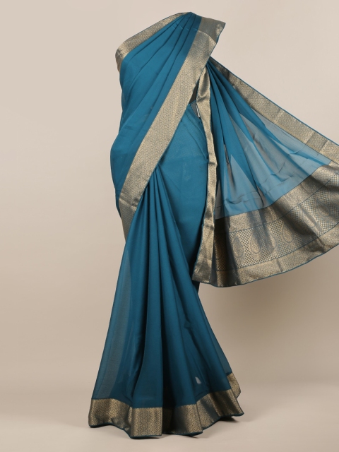 

Pothys Blue Solid Poly Chiffon Saree