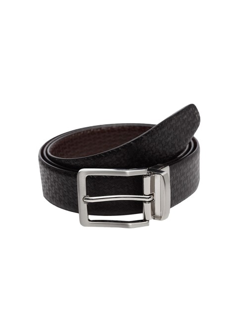 

WELBAWT Men Brown & Black Textured Leather Reversible Belt