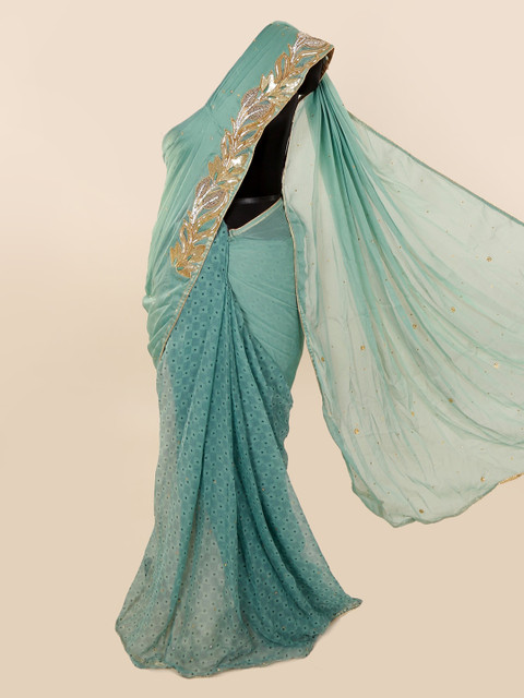 

Pothys Green Embellished Pure Georgette Saree
