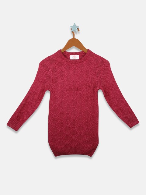 

OWM Girls Magenta Self Design Pullover Sweater