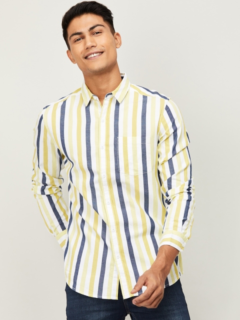 

Fame Forever by Lifestyle Men White & Yellow Slim Fit Striped Casual Shirt