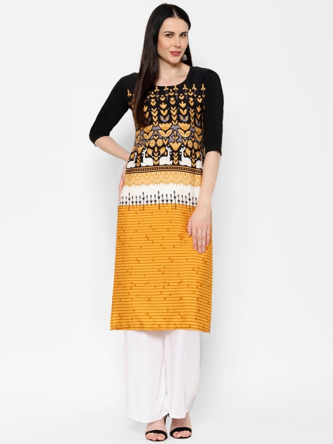 

7Threads Women Black Printed Crepe Kurta