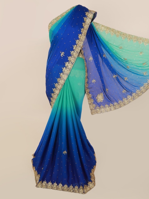 Pothys Blue & Green Pure Georgette Dyed Saree