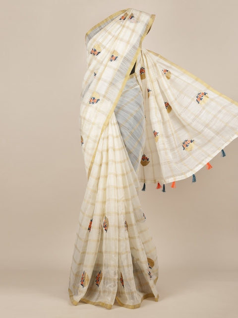 

Pothys White Checked Jute Silk Saree