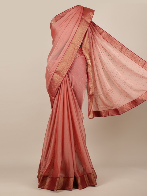 

Pothys Peach-Coloured Woven Design Poly Chiffon Saree