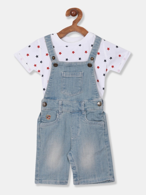 

U.S. Polo Assn. Kids Boys White & Blue Printed T-shirt with Dungaree