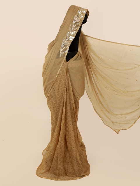 

Pothys Olive Green Solid Pure Georgette Ready to Wear Saree
