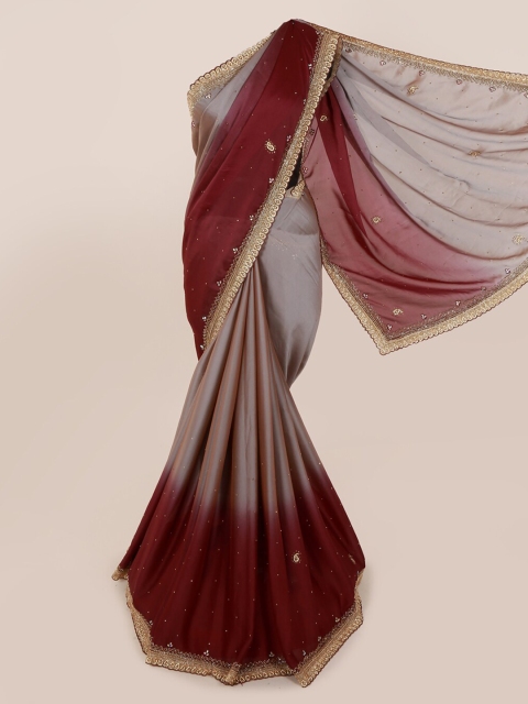 

Pothys Grey & Maroon Pure Georgette Embellished Saree