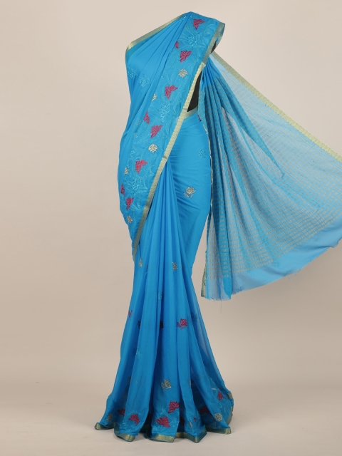 

Pothys Blue Embroidered Poly Georgette Saree