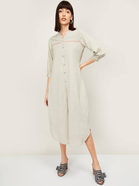 

Colour Me by Melange Women Grey Striped Shirt Dress