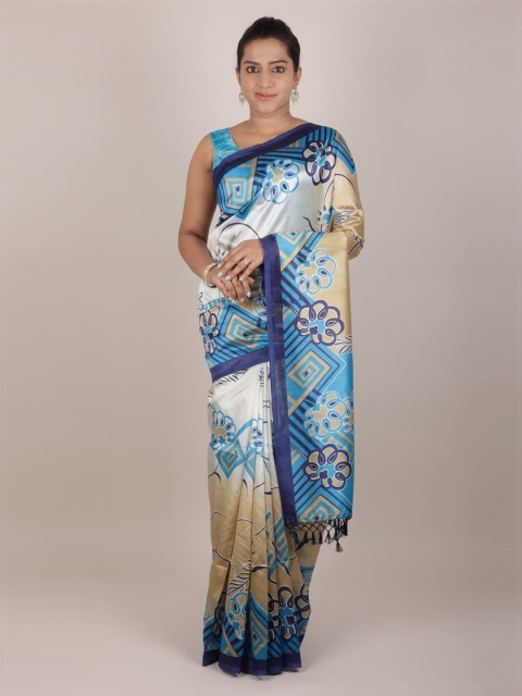 

Pothys Blue Printed Jute Silk Saree