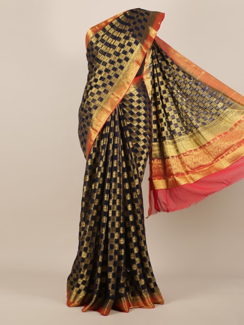 

Pothys Navy Blue & Gold-Toned Poly Georgette Woven Design Saree